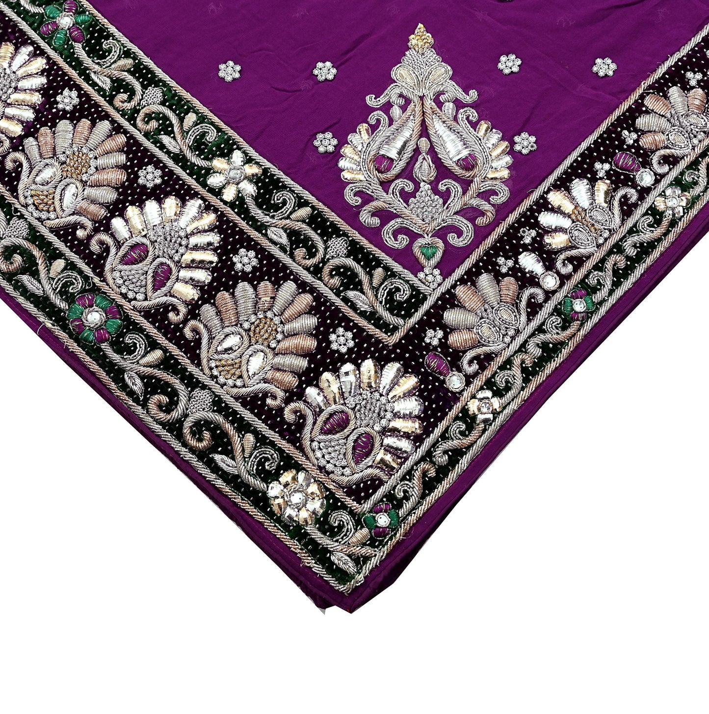 Indian Vintage Heavy Bridal Dupatta Purple Pure Georgette Silk Long Stole Hand Embroidered Scarf Zardozi/Dabka Zari Wedding/Party Dupatta
