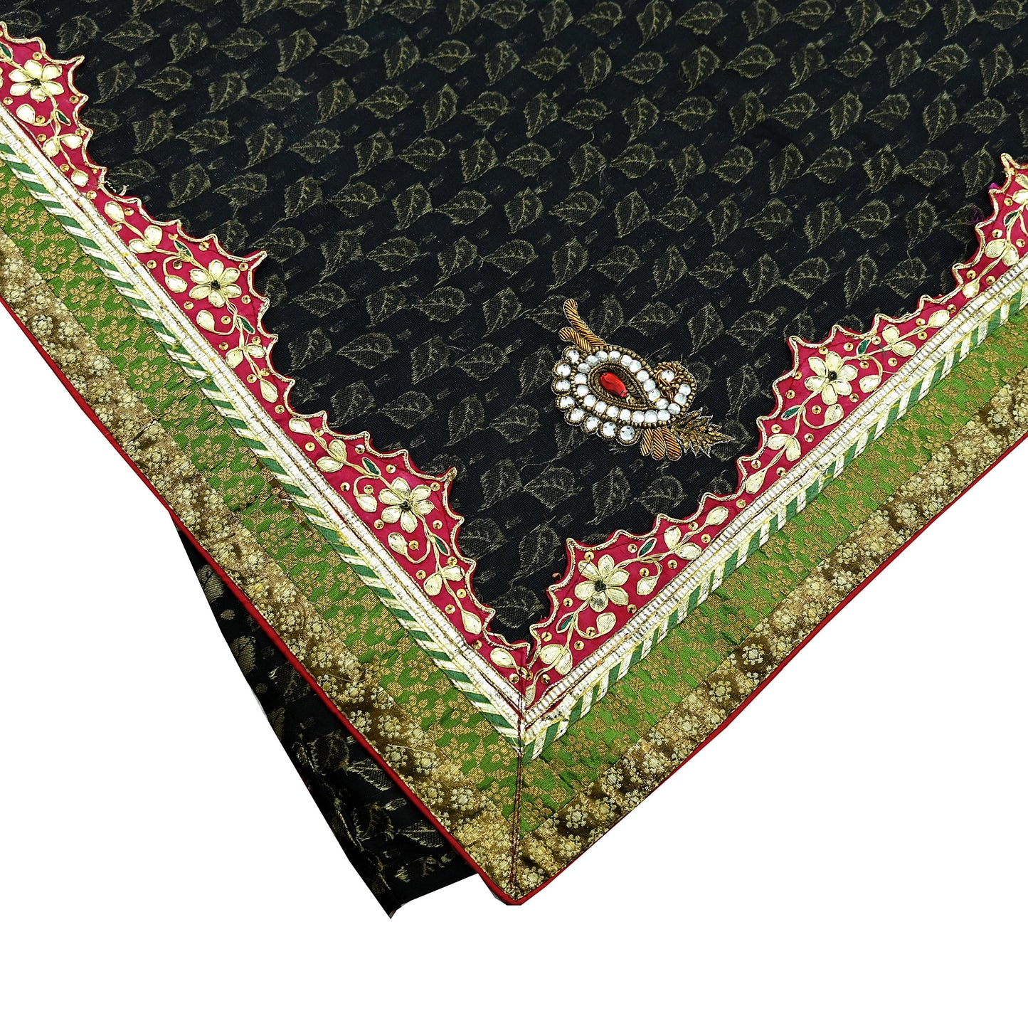 Indian Vintage Heavy Black Saree Pure Silk & Net Hand Beaded Sari Fabric 6Yd Sewing Soft Ethnic Wedding Sarees With Blouse