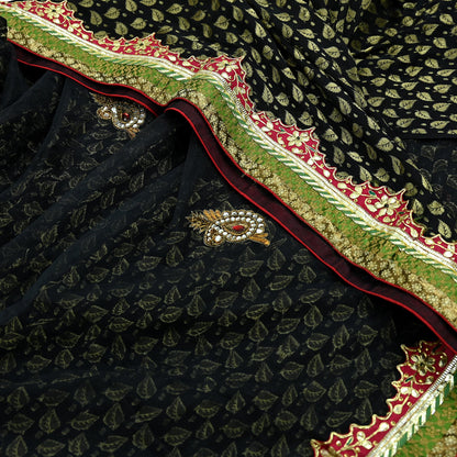 Indian Vintage Heavy Black Saree Pure Silk & Net Hand Beaded Sari Fabric 6Yd Sewing Soft Ethnic Wedding Sarees With Blouse