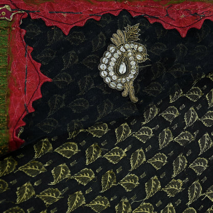 Indian Vintage Heavy Black Saree Pure Silk & Net Hand Beaded Sari Fabric 6Yd Sewing Soft Ethnic Wedding Sarees With Blouse