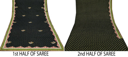 Indian Vintage Heavy Black Saree Pure Silk & Net Hand Beaded Sari Fabric 6Yd Sewing Soft Ethnic Wedding Sarees With Blouse