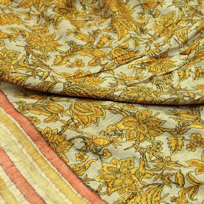 Indian Vintage Beige Saree Pure Khadi Silk Handloom Woven Zari Sari Craft Fabric 5yd Ethnic Wear Border Dress making Upcycle Fringes