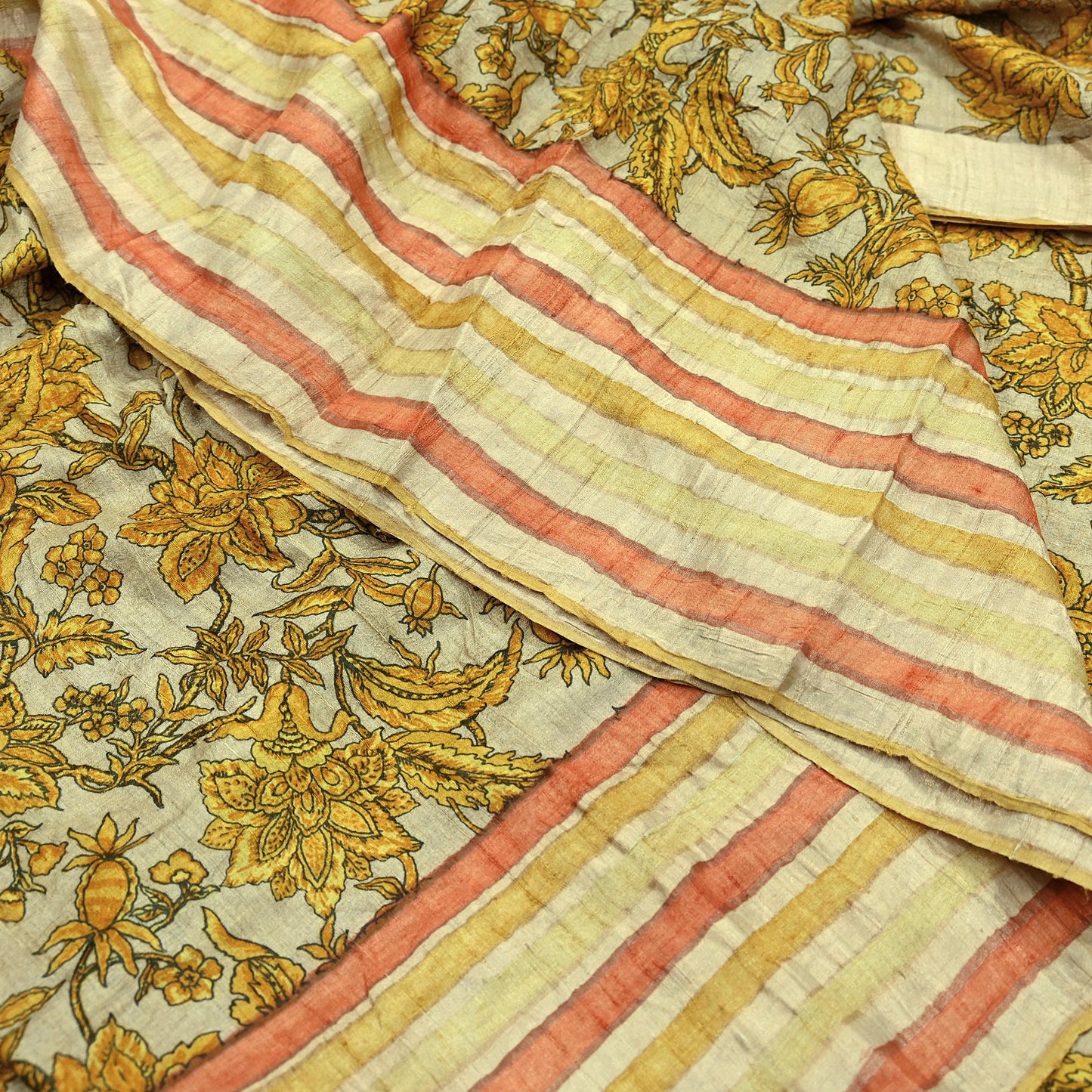 Indian Vintage Beige Saree Pure Khadi Silk Handloom Woven Zari Sari Craft Fabric 5yd Ethnic Wear Border Dress making Upcycle Fringes