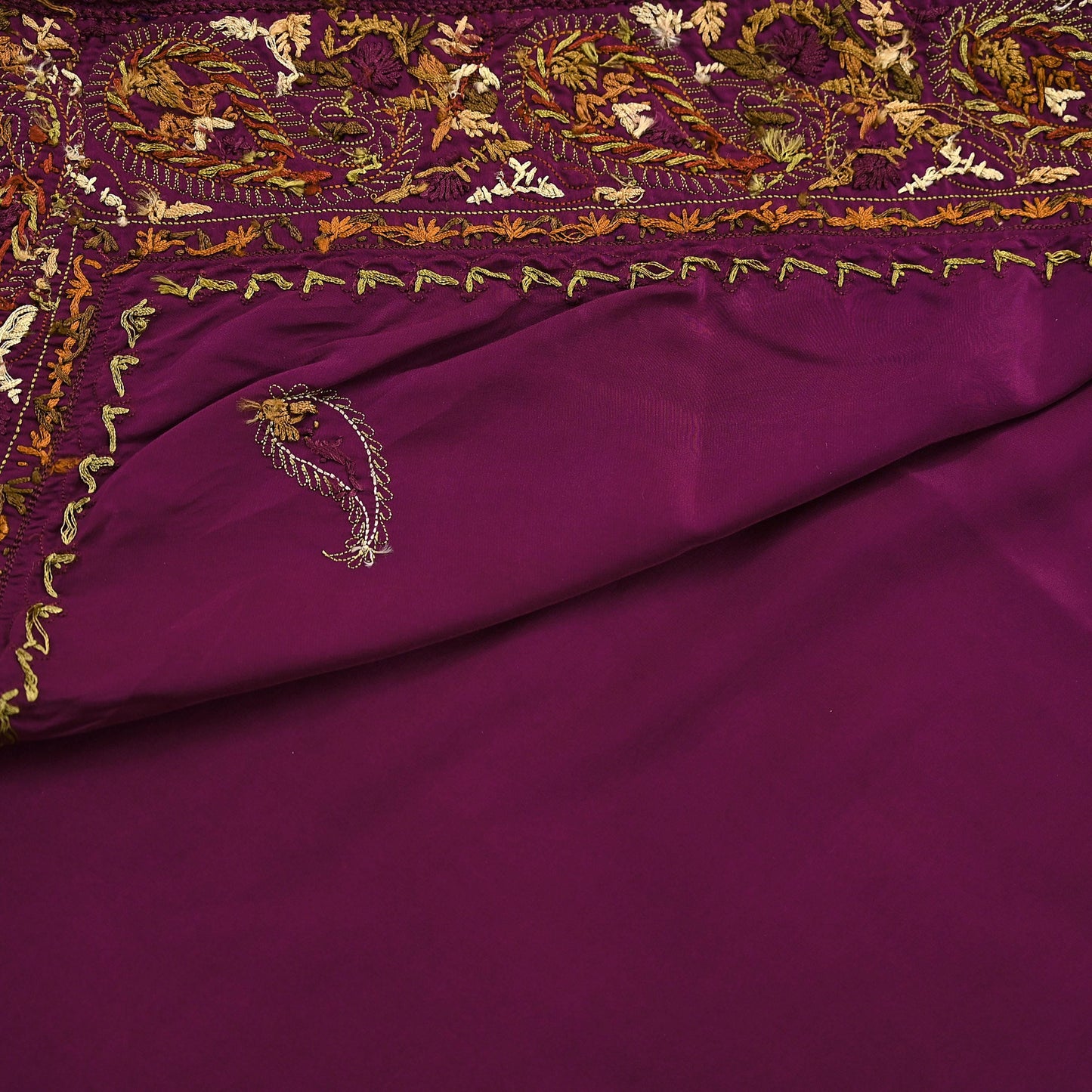 Indian Vintage Heavy Purple Sari Hand Embroidered Saree 100% Pure Satin Silk Craft Fabric 5yd Soft Wedding/Party Wear