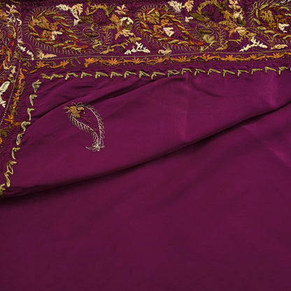 Indian Vintage Heavy Purple Sari Hand Embroidered Saree 100% Pure Satin Silk Craft Fabric 5yd Soft Wedding/Party Wear