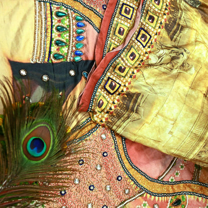 Indian Vintage Heavy Sari  Hand Embroidered Digital Saree 100% Pure Satin Silk Craft Fabric 5yd Soft Dress making Dress Designing Crafting