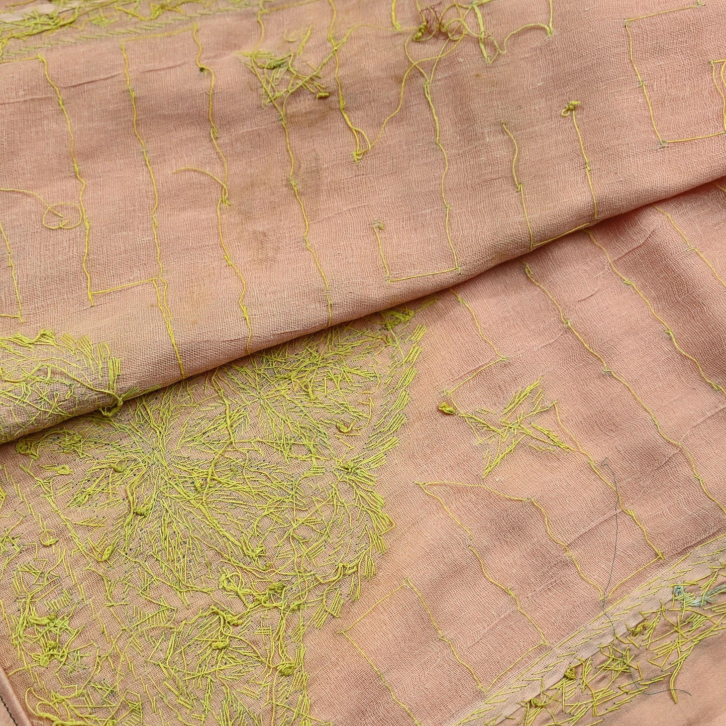 Indian Vintage Heavy Wedding Peach Dupatta Pure Satin Silk Long Stole Hand Embroidered Scarves Golden Zardozi Stole