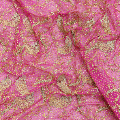 Indian Vintage Heavy Bridal Dupatta Pink Pure Chiffon Silk Long Stole Hand Embroidered Hijab Scarf Zardozi/Dabka Zari 1980s Wedding Dupatta