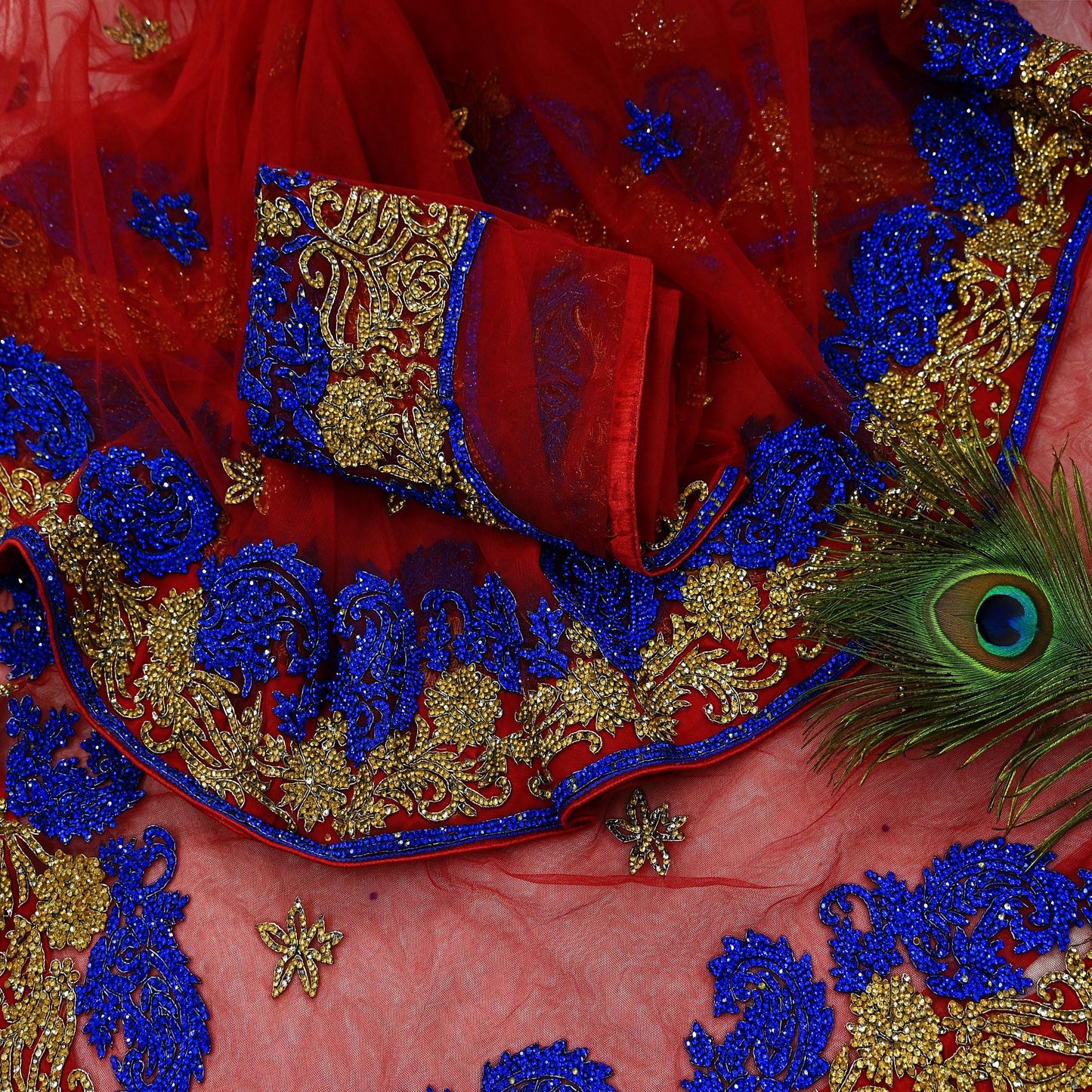 Indian Vintage Heavy Sari Red Net/Mesh Hand Embroidered Sarees Craft Fabric 6Yd Sewing Soft Zardozi Wedding sarees With Blouse fabric