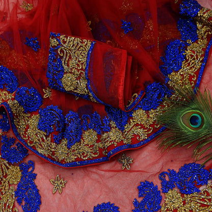 Indian Vintage Heavy Sari Red Net/Mesh Hand Embroidered Sarees Craft Fabric 6Yd Sewing Soft Zardozi Wedding sarees With Blouse fabric