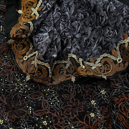 Indian Vintage Sari Black Pure Georgette Silk Net/Mesh Hand Beaded Sarees Fabric 6Yd Sewing Ethnic With Matching Unstitched Blouse Fabric