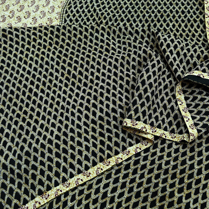 Indian Vintage Sari Ivory & Black Pure Crepe Silk Printed Saree 5yd Sewing Floral Soft Craft Fabric Wrap Dress Making Crafting Quilting