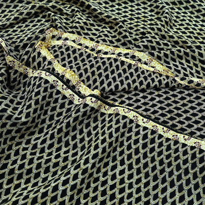 Indian Vintage Sari Ivory & Black Pure Crepe Silk Printed Saree 5yd Sewing Floral Soft Craft Fabric Wrap Dress Making Crafting Quilting