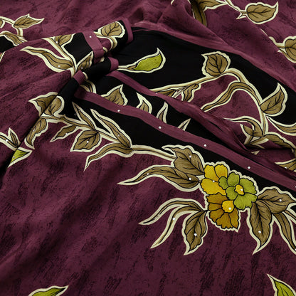 Indian Vintage Brown Saree Pure Crepe Silk Block Printed Sari 5yd Sewing Floral Soft Craft Fabric Wrap Dress Making Crafting Quilting