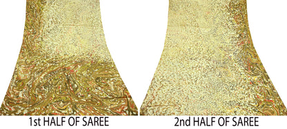 Indian Vintage Ivory & Green Saree Pure Silk Printed Sari 6yd Sewing Craft Fabric Dress Making Soft Crafting Quilting Quilting Upcycle
