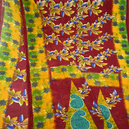 Indian Vintage Sari Maroon Printed Pure Cotton Saree Fabric Soft Floral 5Yd Sarong Wrap Boho Fabric Kimono Soft Dress Making Quilting