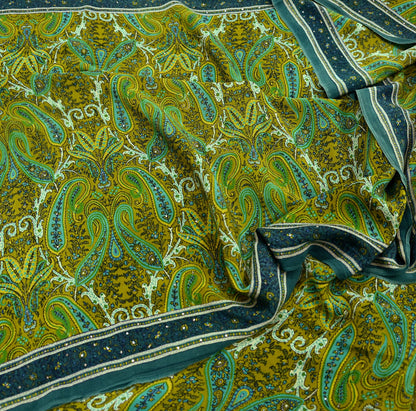 Indian Vintage Sari Pure Crepe Silk Mukesh Work Printed Saree 5yard Sewing Soft Craft Fabric Ethnic Dress making For Crafting Quilting