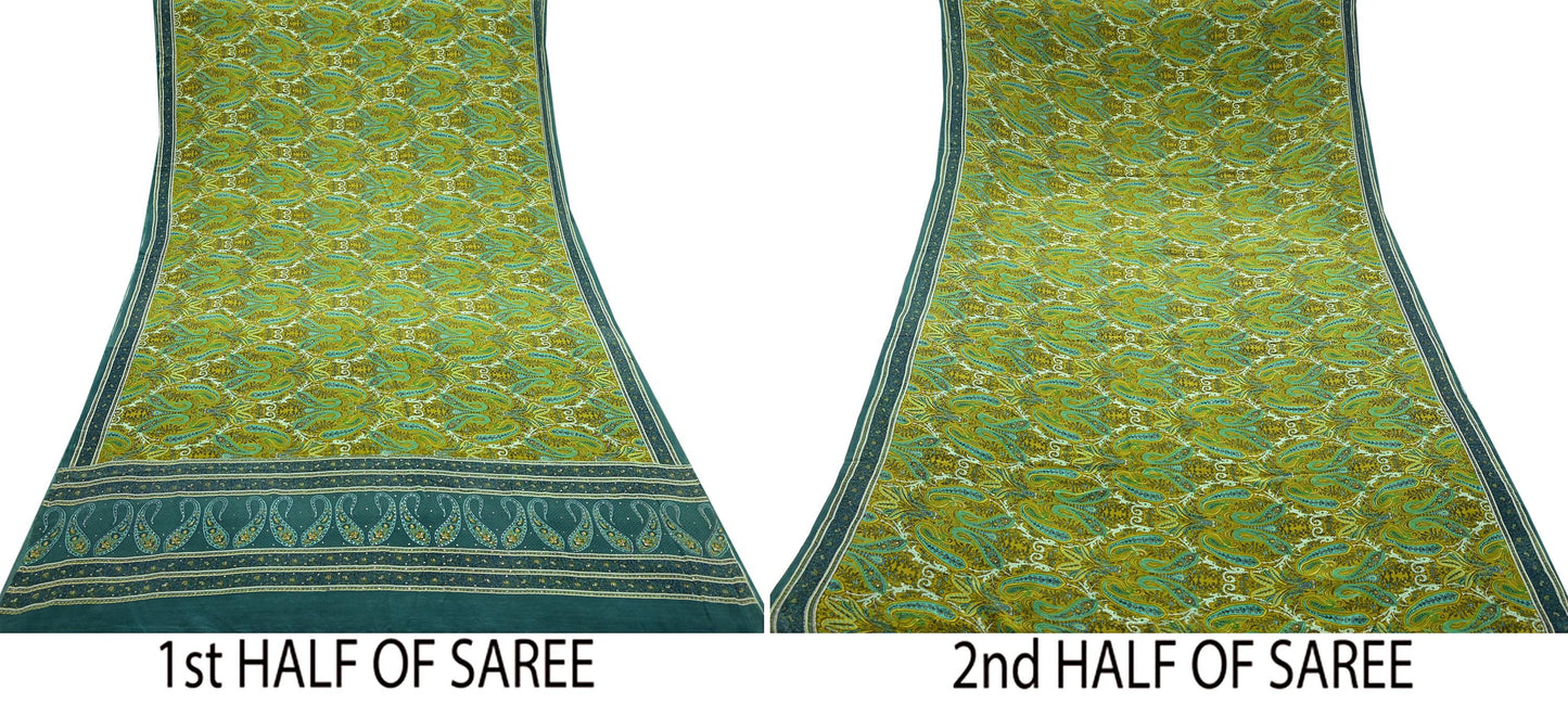 Indian Vintage Sari Pure Crepe Silk Mukesh Work Printed Saree 5yard Sewing Soft Craft Fabric Ethnic Dress making For Crafting Quilting