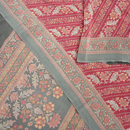 Indian Vintage Sari Green & Pink Pure Crepe Silk Printed Saree 6yd Sewing Floral Soft Craft Fabric Wrap Dress making Crafting Quilting