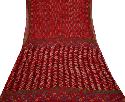 Indian Vintage Red Saree Blend Georgette Block Printed Sari Sewing 5yd Craft Fabric Dress Designing for Dress making