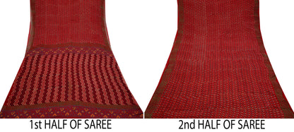 Indian Vintage Red Saree Blend Georgette Block Printed Sari Sewing 5yd Craft Fabric Dress Designing for Dress making