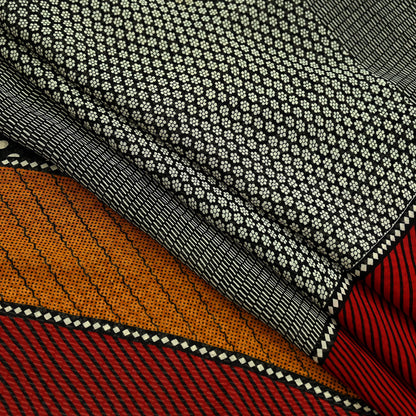 Indian Women Vintage Red & Black Saree 100% Pure Georgette Silk Printed Sari Sewing 5yd Soft Craft Fabric Stripes Dress Making Crafting