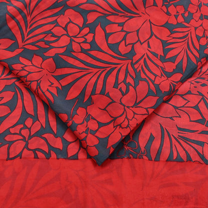 Women Vintage Sari Red & Gray Pure Georgette Silk Printed Saree Craft Fabric Sewing 5Yd Soft Light Dress Making Floral Crafting Quilting