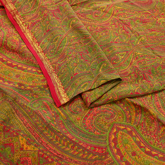 Indian Vintage Red Saree 100% Pure Silk Printed Sari Craft Fabric 6yd Sewing Zari DressMaking Soft Wrap Crafting Quilting Upcycle