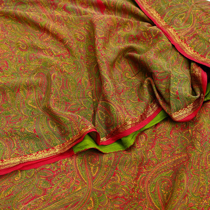 Indian Vintage Red Saree 100% Pure Silk Printed Sari Craft Fabric 6yd Sewing Zari DressMaking Soft Wrap Crafting Quilting Upcycle