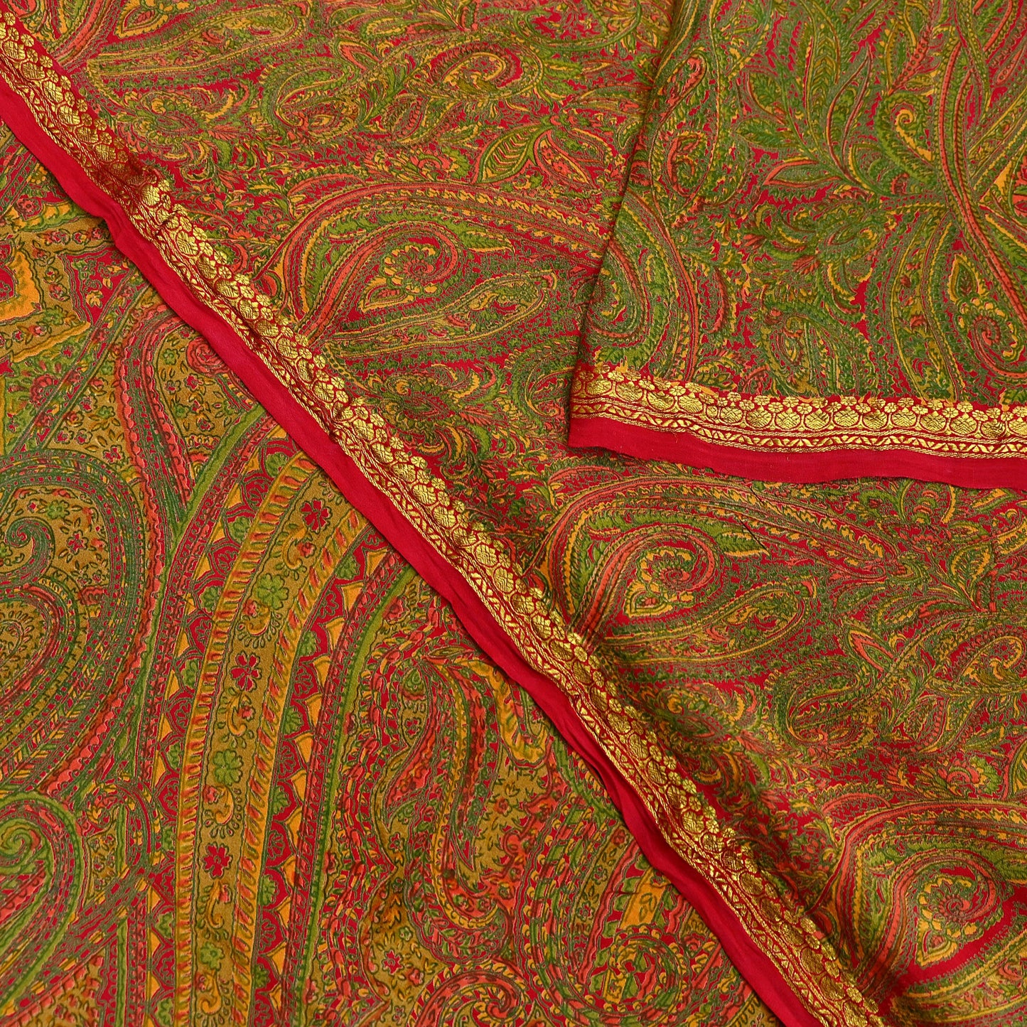 Indian Vintage Red Saree 100% Pure Silk Printed Sari Craft Fabric 6yd Sewing Zari DressMaking Soft Wrap Crafting Quilting Upcycle