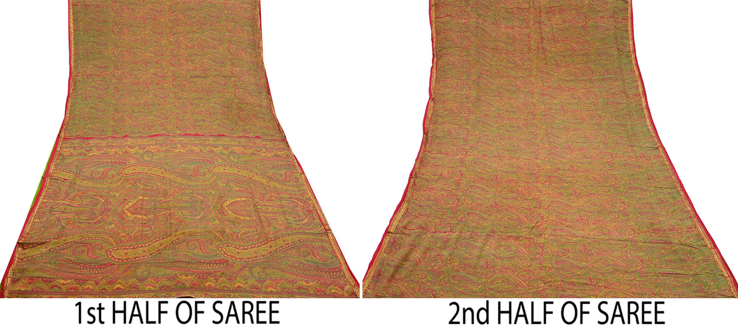 Indian Vintage Red Saree 100% Pure Silk Printed Sari Craft Fabric 6yd Sewing Zari DressMaking Soft Wrap Crafting Quilting Upcycle