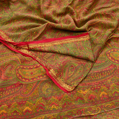 Indian Vintage Red Saree 100% Pure Silk Printed Sari Craft Fabric 6yd Sewing Zari DressMaking Soft Wrap Crafting Quilting Upcycle