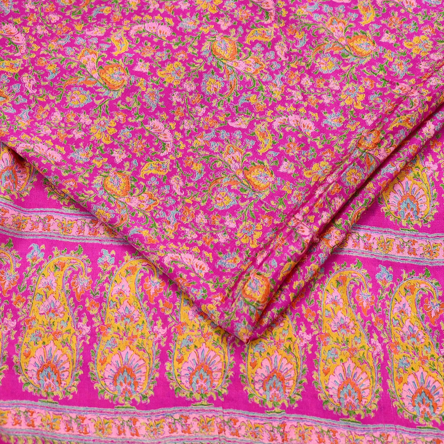 Indian Vintage Sari Rani Pink 100% Pure Silk Woven Printed Sarees Craft Fabric 5yd Sewing Dress Making Floral Upcycle Quilting Crafting Used