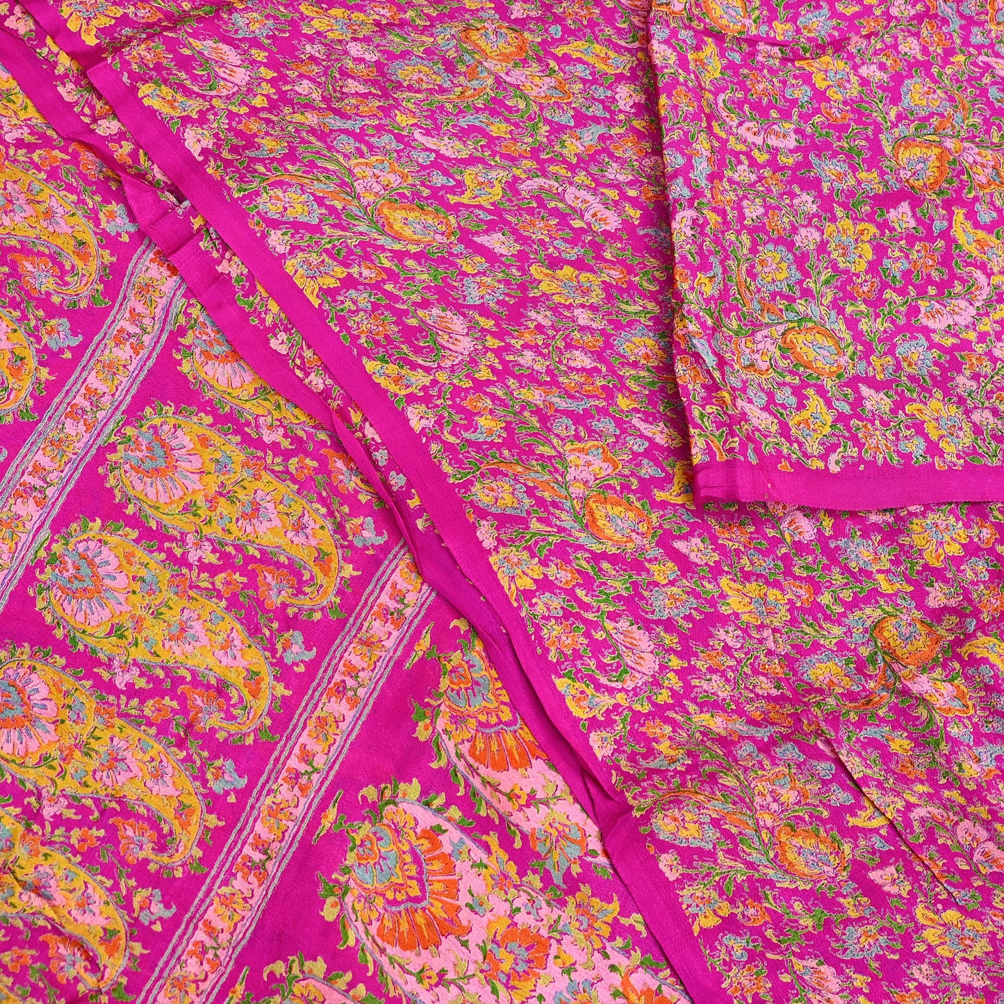 Indian Vintage Sari Rani Pink 100% Pure Silk Woven Printed Sarees Craft Fabric 5yd Sewing Dress Making Floral Upcycle Quilting Crafting Used
