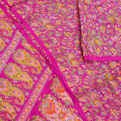 Indian Vintage Sari Rani Pink 100% Pure Silk Woven Printed Sarees Craft Fabric 5yd Sewing Dress Making Floral Upcycle Quilting Crafting Used