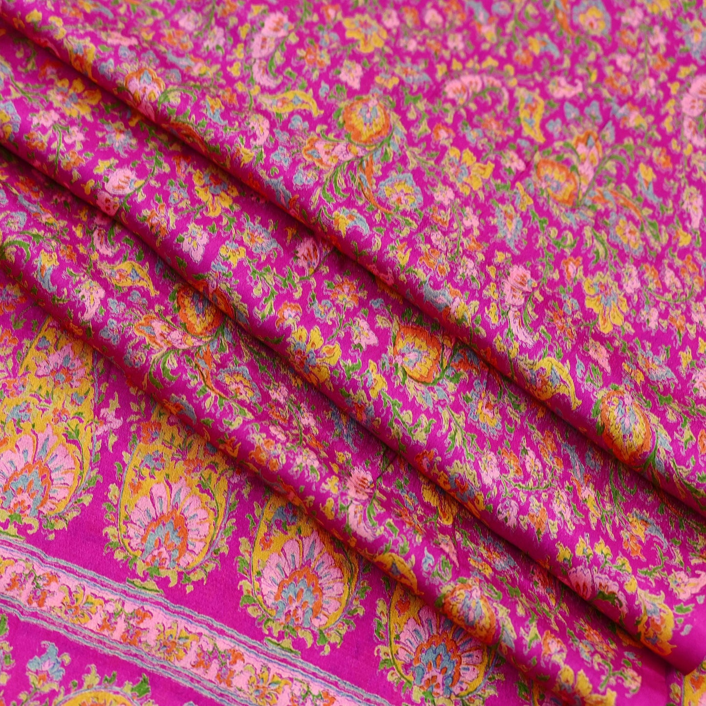 Indian Vintage Sari Rani Pink 100% Pure Silk Woven Printed Sarees Craft Fabric 5yd Sewing Dress Making Floral Upcycle Quilting Crafting Used