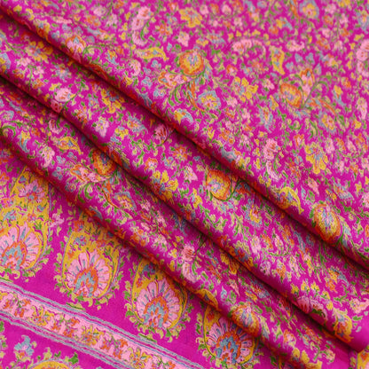 Indian Vintage Sari Rani Pink 100% Pure Silk Woven Printed Sarees Craft Fabric 5yd Sewing Dress Making Floral Upcycle Quilting Crafting Used