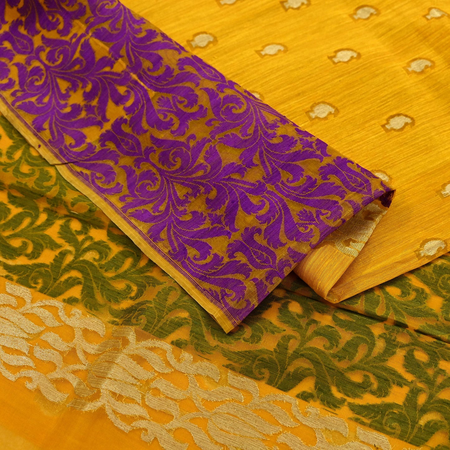 Indian Vintage Sari Saffron Hand Woven 100% Pure Organza Silk Saree Craft Fabric 5Yd Dress Making Crafting Quilting Upcycle