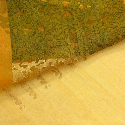 Indian Vintage Sari Saffron Hand Woven 100% Pure Organza Silk Saree Craft Fabric 5Yd Dress Making Crafting Quilting Upcycle