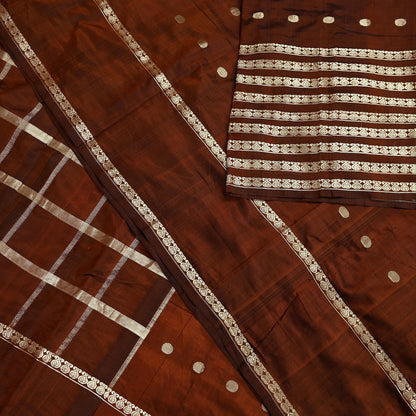 Indian Vintage Sari Rusty Mysore Silk Woven Sarees Craft Fabric 5Yd Ethnic South silk Dress Making Crafting Upcycle Quilting Zari Border