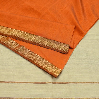 Indian Vintage Sari Orange & Beige Pure chanderi Silk Woven Sarees Craft Fabric 8Yd Soft Golden Zari Bollywood Sarees Crafting Upcycle