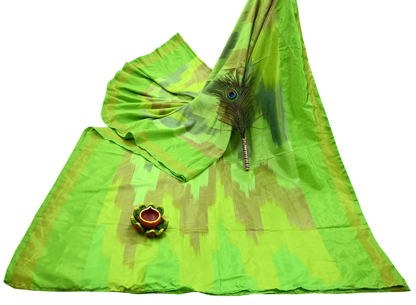 Indian Vintage Sari Nion Green Artificial Silk Hand Woven Sarees 6yd Ethnic Craft Fabric Sewing Dress making Crafting Crafting Quilting
