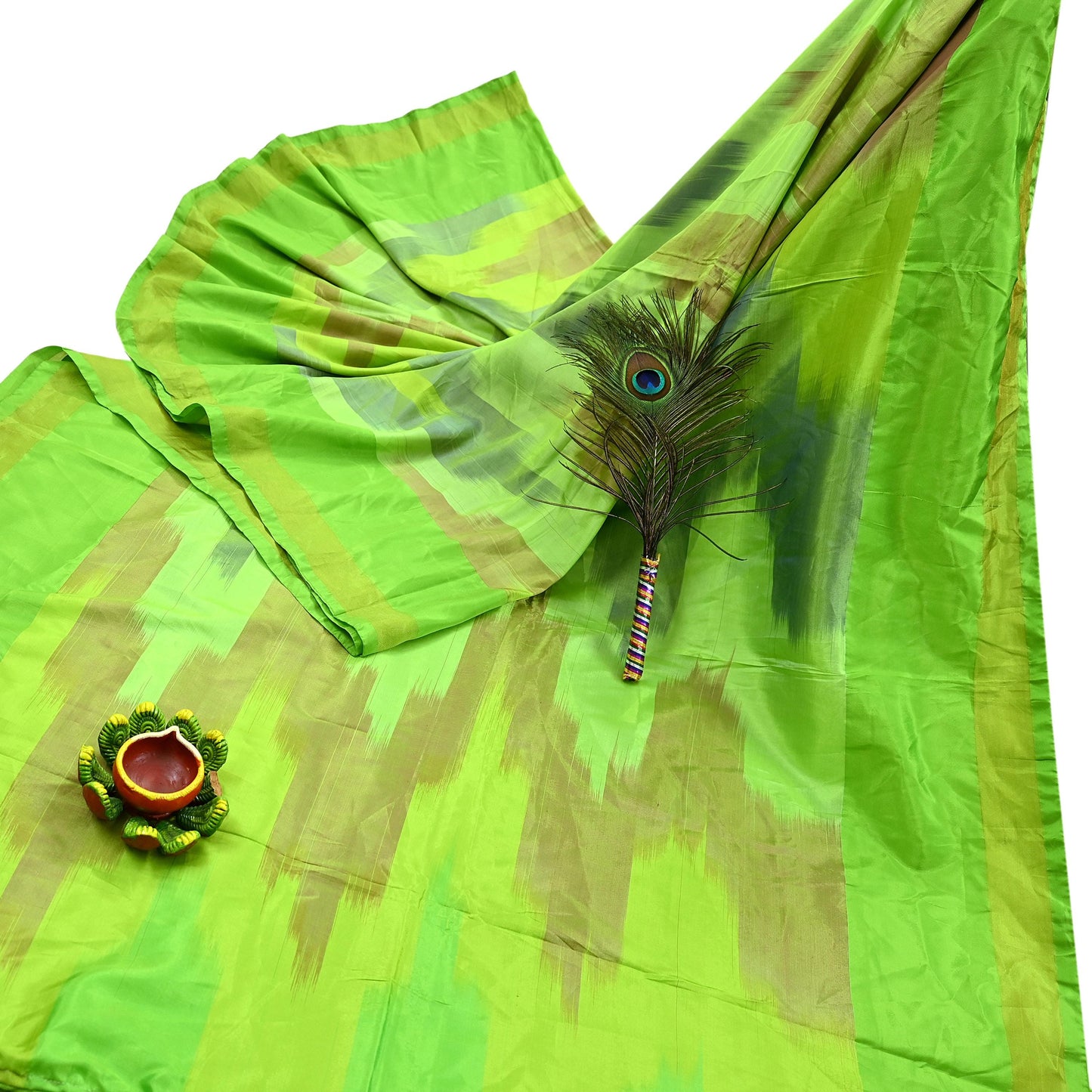 Indian Vintage Sari Nion Green Artificial Silk Hand Woven Sarees 6yd Ethnic Craft Fabric Sewing Dress making Crafting Crafting Quilting