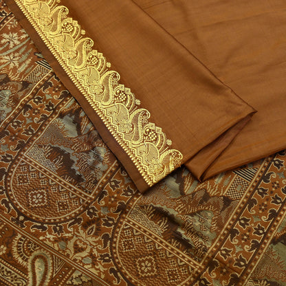 Indian Vintage Sari Rusty Artificial Silk Hand Woven Saree Craft Fabric 6yd Sewing Dress Making Soft Floral Ethnic For Crafting Quilting