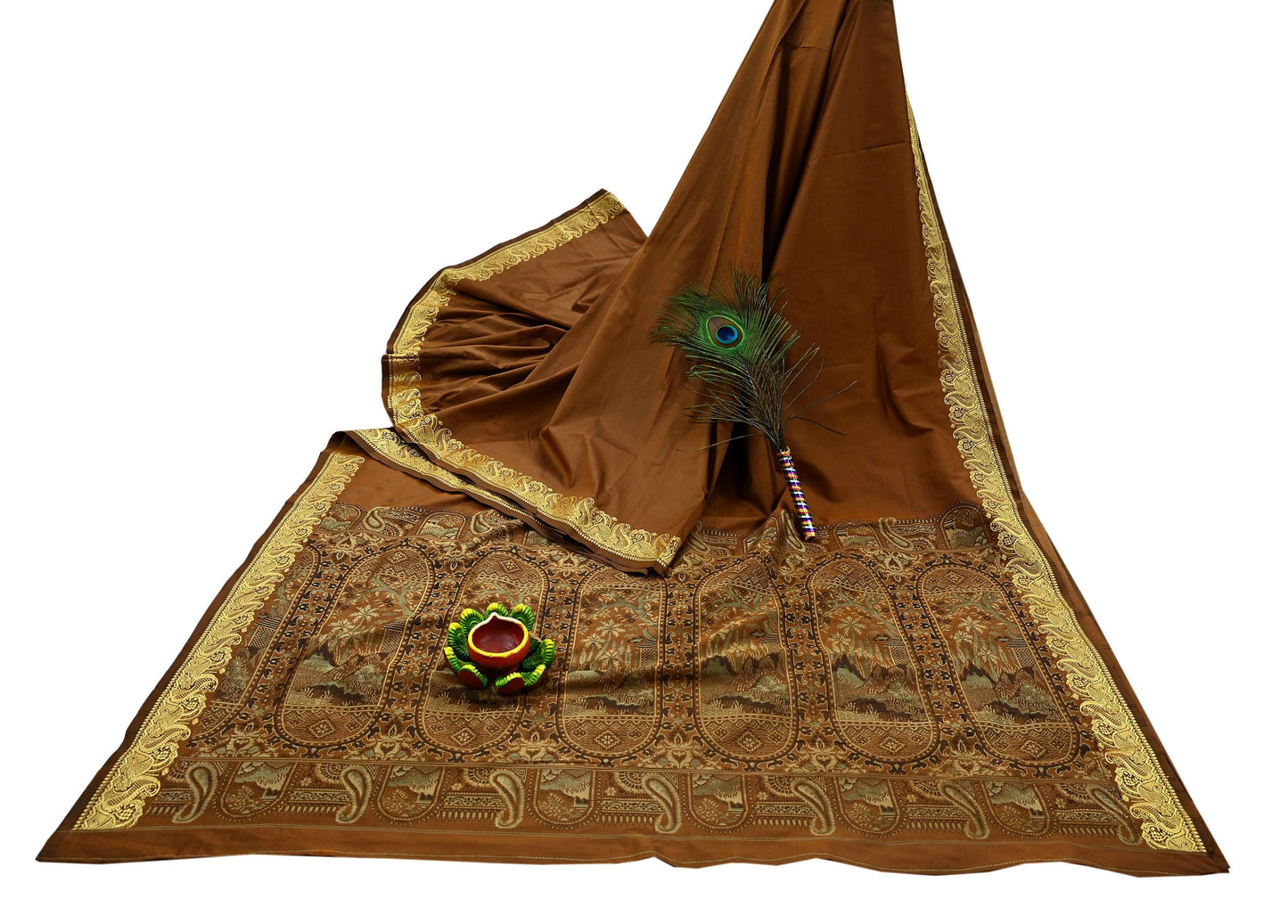 Indian Vintage Sari Rusty Artificial Silk Hand Woven Saree Craft Fabric 6yd Sewing Dress Making Soft Floral Ethnic For Crafting Quilting