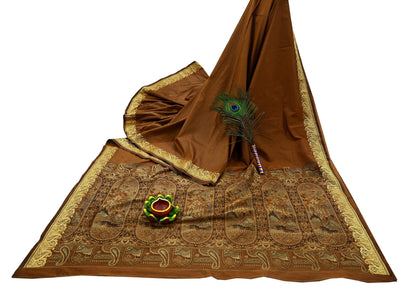 Indian Vintage Sari Rusty Artificial Silk Hand Woven Saree Craft Fabric 6yd Sewing Dress Making Soft Floral Ethnic For Crafting Quilting