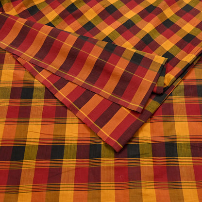 Indian Vintage Sari Woven 100% Pure Cotton Sarees Craft Fabric 5Yd Check Design Upcycle Quilting Crafting Dress making Upcycle Boho Wrap