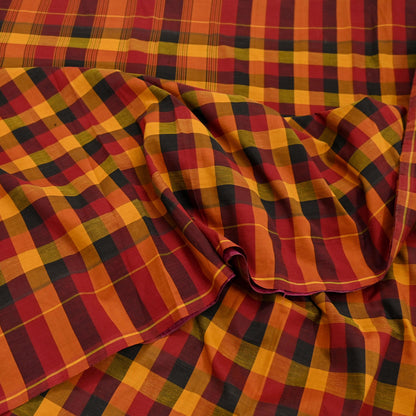 Indian Vintage Sari Woven 100% Pure Cotton Sarees Craft Fabric 5Yd Check Design Upcycle Quilting Crafting Dress making Upcycle Boho Wrap