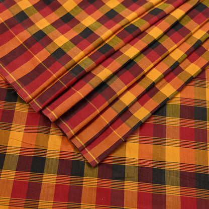 Indian Vintage Sari Woven 100% Pure Cotton Sarees Craft Fabric 5Yd Check Design Upcycle Quilting Crafting Dress making Upcycle Boho Wrap