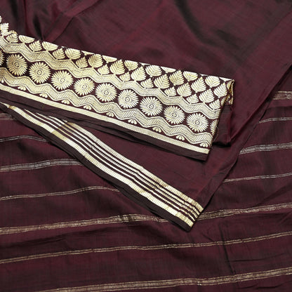 Indian Vintage Sari Maroon Mysore Silk Woven Sarees Craft Fabric 5Yd Ethnic South silk Dress Making Crafting Upcycle Quilting Zari Border